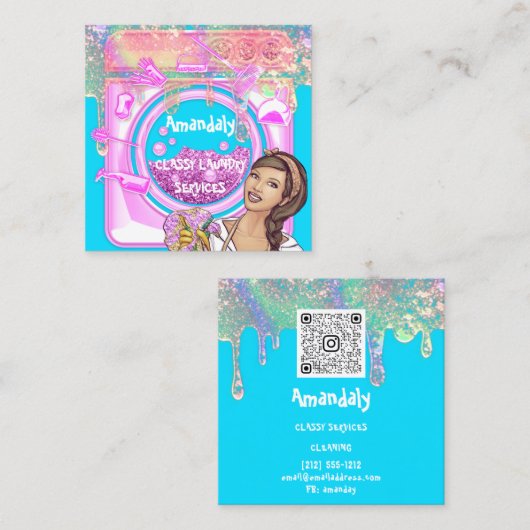 洗濯洗浄サービスQRCodeロゴ スクエア名刺 (正面/裏面)