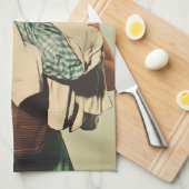 洗濯物かごで笑顔の主婦 キッチンタオル (四つ折り)