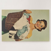 洗濯物かごで笑顔の主婦 ジグソーパズル (横)