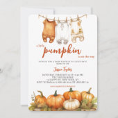 洗濯物の赤ちゃんシャワーのユニセックス途中のカボチャ 招待状 (正面)