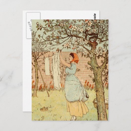 洗濯物ぶら下がったを外に出す ポストカード (正面/裏面)