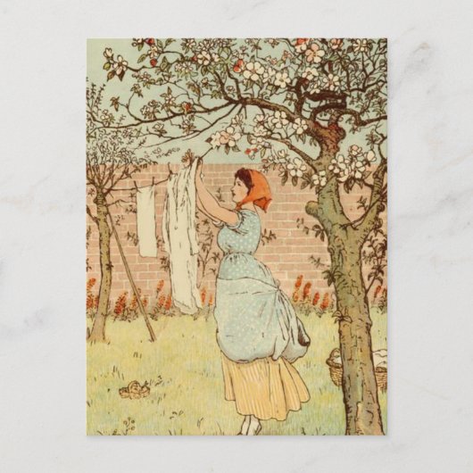 洗濯物ぶら下がったを外に出す ポストカード (正面)