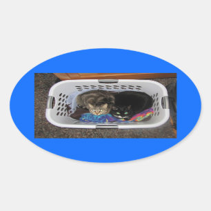 洗濯物入れの猫ちゃん 楕円形シール