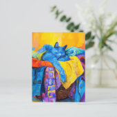 洗濯物絵を描山で寝ている猫 ポストカード (スタンド正面)