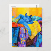 洗濯物絵を描山で寝ている猫 ポストカード (正面/裏面)