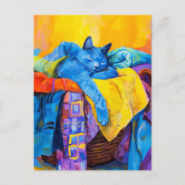 洗濯物絵を描山で寝ている猫 ポストカード