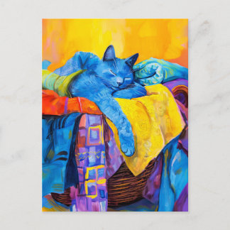 洗濯物絵を描山で寝ている猫 ポストカード