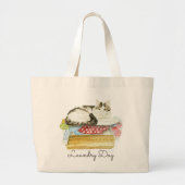 洗濯絵画の日に座る猫 ラージトートバッグ (正面)