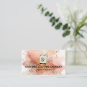 洗濯 クリーニング 衣類 水彩 ローズゴールド 名刺 (スタンド正面)