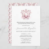 洗礼とファーストバースデー　招待状　ダスティーローズ 招待状 (正面/裏面)