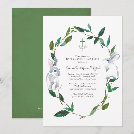 洗礼と誕生日パーティーの招待状 招待状 (正面/裏面)