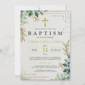 洗礼にふさわしいゴールド＆グリーンのデザイン 招待状 (正面)
