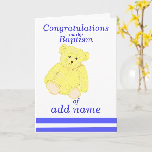 洗礼のお祝いカード男の子の名前の前部 カード (黄色い花)