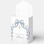 洗礼のエレガントな青いリボン フェイバーボックス (見開き)