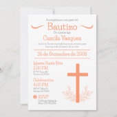 洗礼のスペイン語 かわいい バウティゾ クロスとリーフ I 招待状 (正面)