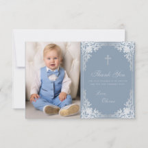 洗礼のダスティーブルーのヴィンテージ風おしゃれな男の子の写真