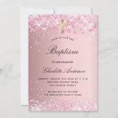 洗礼のバラ色の紙吹雪の女の子 招待状 (正面)