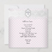 洗礼のピンクの白人のレースの写真の宝石の十字の女の子 招待状 (裏面)