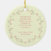 洗礼のピンクの花のリース セラミックオーナメント (裏面)