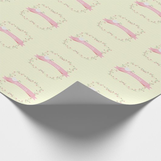 洗礼のピンクの花のリース ラッピングペーパー (角)
