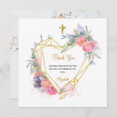 洗礼のピンクの花の写真の女の子ありがとう (正面/裏面)