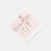 洗礼のピンクの花の十字架 スタンダードカクテルナプキン (角)