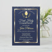 洗礼のブルーコンフェティ Elegant Blue Confetti First Holy Comm 招待状 (スタンド正面)