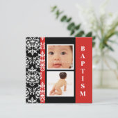 洗礼のモダンなダマスク織の写真は個人化なります 招待状 (スタンド正面)