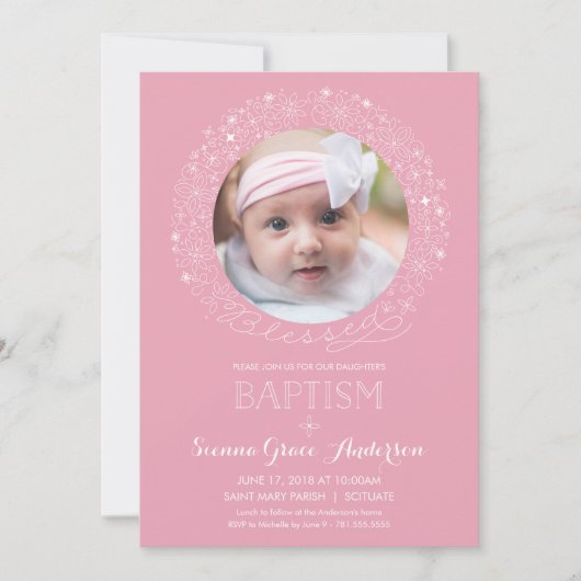 洗礼の写真の招待状、女の子の写真の招待 招待状 (正面)