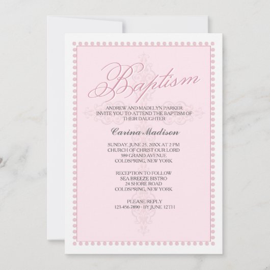 洗礼の十字のピンクの招待状 招待状 (正面)