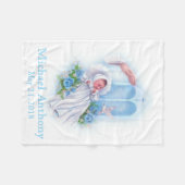 洗礼の十字の男の赤ちゃんの青の花 フリースブランケット (正面(横))