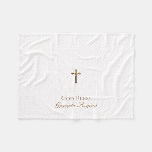 洗礼の十字の金ゴールドの十字架像の網 フリースブランケット (正面(横))