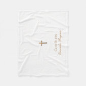 洗礼の十字の金ゴールドの十字架像の網 フリースブランケット (正面)