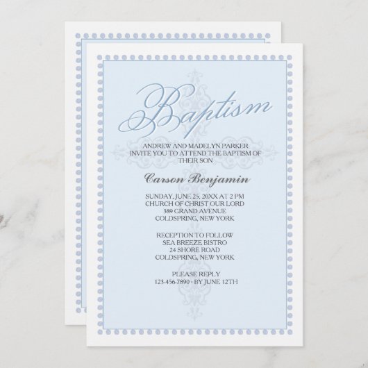 洗礼の十字の青い招待状 招待状 (正面/裏面)