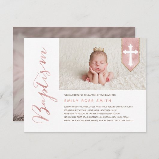 洗礼の原稿の光沢がある赤面の写真の招待状 招待状 (正面/裏面)