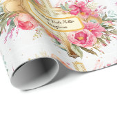 洗礼の名前を追加 – フラワースプレーで十字架 ラッピングペーパー (ロールコーナー)