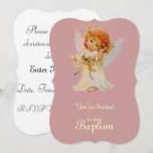 洗礼の天使 羽根と花の冠 招待状 (正面/裏面)