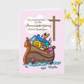 洗礼の女の子のノアの箱舟の記念日 カード (黄色い花)