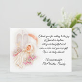 . .洗礼の女の子ピンクの花ありがとう サンキューカード (スタンド正面)