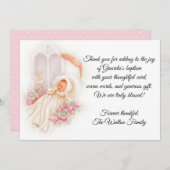 . .洗礼の女の子ピンクの花ありがとう サンキューカード (正面/裏面)