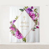 洗礼の少女用背景 - 紫の花 タペストリー (正面)