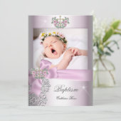 洗礼の少女 ピンク 白レース フォト 命名式 招待状 (スタンド正面)