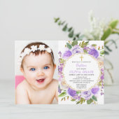 洗礼の少女 フローラル パープル ラベンダー リラックマ フォト 招待状 (スタンド正面)