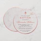 洗礼の少女 - 偽のローズゴールド大理石ピンクのスクリプト 招待状 (正面/裏面)