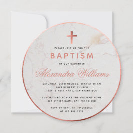 洗礼の少女 - 偽のローズゴールド大理石ピンクのスクリプト 招待状