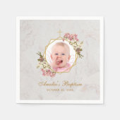 洗礼の少女 写真 大理石 ピンクの蘭 ゴールドの花 スタンダードカクテルナプキン (正面)