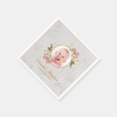 洗礼の少女 写真 大理石 ピンクの蘭 ゴールドの花 スタンダードカクテルナプキン (角)