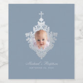 洗礼の少年　フォト　ダスティーブルー　ヴィンテージの紋章　十字架 ワインラベル (シングルラベル)