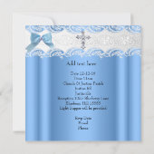 洗礼の少年 青いレースの写真 ジュエリー クロス ボウ 招待状 (裏面)