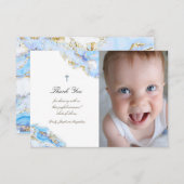 洗礼の感謝 青いインクの大理石 招待状 (正面/裏面)